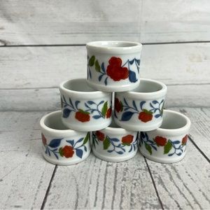 Rare Vintage Counterpoint Napkin Rings Set of 6 Japanese Red Flowers